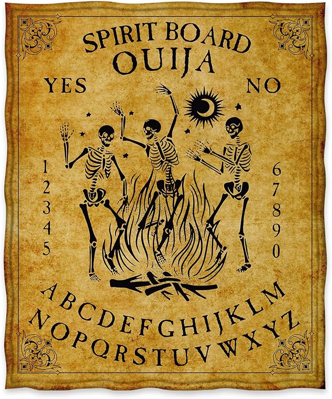 Jekeno Ouija Board Blanket Skeleton Skull Print Gifts for Men Kids Boys Home Bedroom Living Room Decor Soft Cozy Lightweight Throw Blankets Vintage Retro Yellow 60"x80"