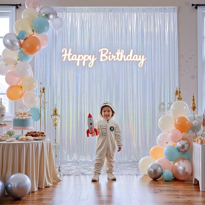 10x10ft Shimmer Silver Sequin Backdrop Curtain for Parties-2 Panels 5x10ft Thick Wrinkle Free Glitter Coloful Backdrop Drapes Photo Back Drop Curtains for Wedding Birthday Photography Background Cloth