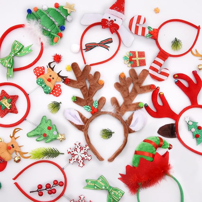 BQTQ 12 Pieces Christmas Headbands Xmas Party Costume Headband for Christmas Holiday Favor