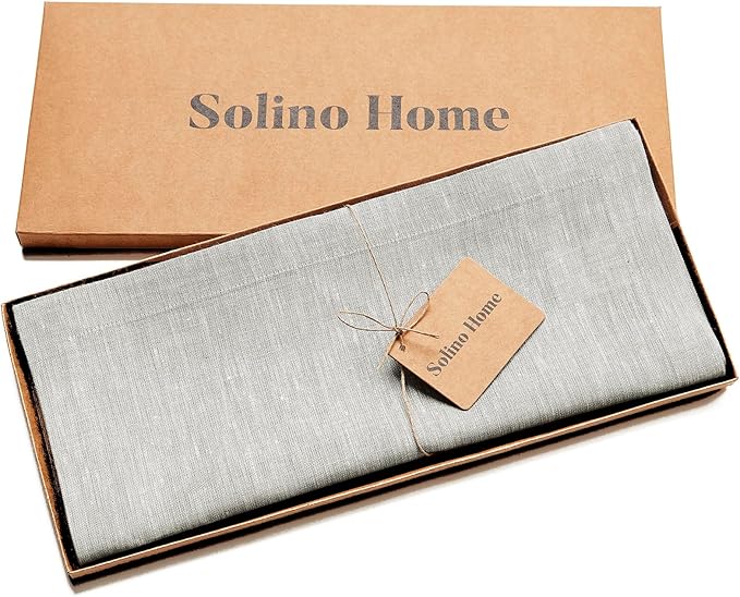 Solino Home Linen Table Runner 72 Inches Long - Athena, 100% Pure Linen Oyster Grey 14 x 72 Inch Table Runner for Dining, Fall, Autumn, Holiday