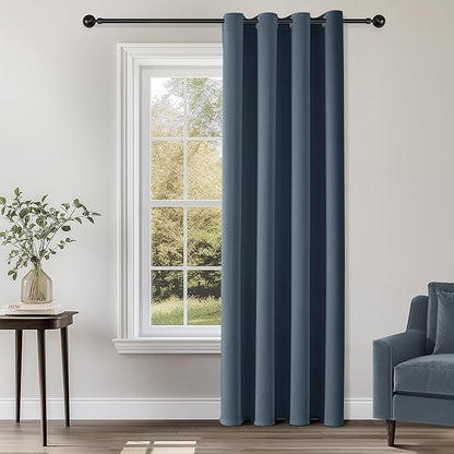 ChrisDowa Blackout Curtains 120 Inches Long for Living Room, Grommet Thermal Insulated Room Darkening Curtains for Bedroom (1 Panel Set, Stone Blue, 52W x 120L)