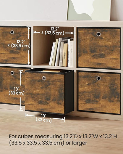 SONGMICS Storage Cubes, Set of 6 Storage Bins with Handles, Foldable Oxford Fabric and Non-Woven Fabric Storage Boxes, 13x13x13 Inches, Fit Cube Storage Unit, Rustic Brown URFB133B01