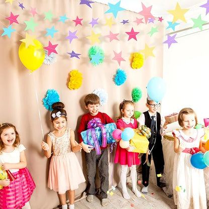 Patelai Glitter Star Garland Banner Christmas Decor 130 Feet Star Hanging Bunting Banner Twinkle Backdrop for Homecoming Classroom Wedding Birthday Halloween Party Supplies(Macaron Color)