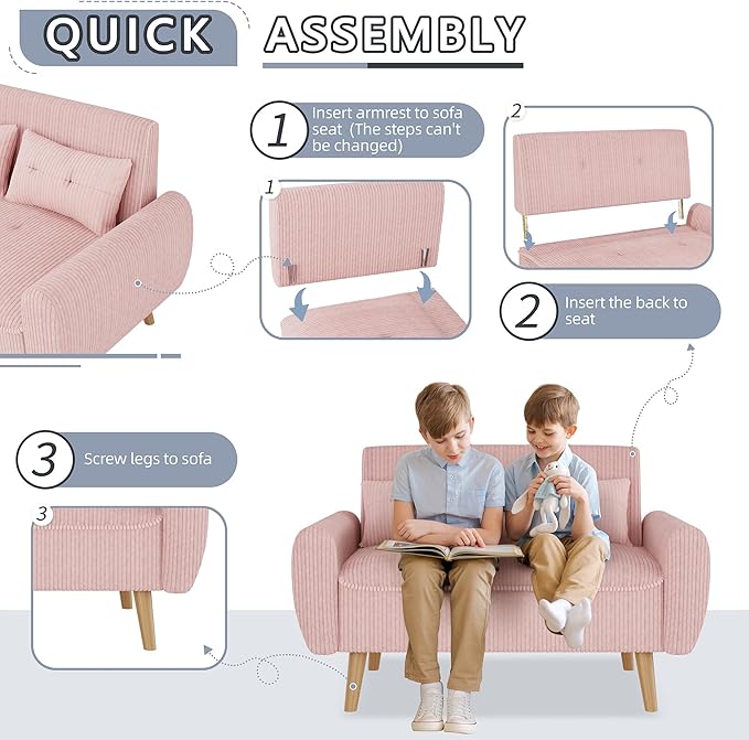 Shintenchi Small Modern Loveseat Couch Sofa, Mid Century Fabric Upholstered 2-Seat Sofa Couch Love Seats Furniture for Small Space,Living Room,Studio,Apartment with 2 Pillows, Pink