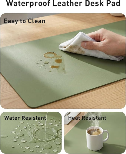 Aothia Faux Leather Desk Mat - Large Mouse Pad, Non-Slip PU Leather Blotter, Waterproof Writing Surface for Office and Home (Olive Green, 40" x 24")