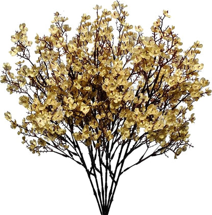 Mandy's Gold Artificial Baby’s Breath European Flowers 6 Bundles Silk Gypsophila with Bendable Stems for Fall Thanksgiving & Christmas Centerpiece Wedding Decor and Table Arrangements