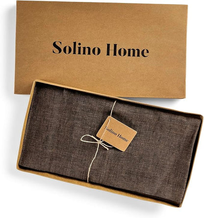 Solino Home Linen Tablecloth 60 x 90 Inch - 100% Pure Linen Chambray Brown Table Cloth for Rectangular Tables - Athena, Machine Washable Cloth Tablecloth for Fall, Autumn