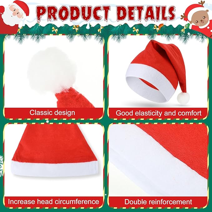 Hiboom 100 Piece Bulk Santa Hat Glasses Costume Set Christmas Santa Hats Xmas Tree Elk Glasses Funny Glitter Frames Eyewear for Christmas Holiday Party Gift Photo Booth Props Decorations