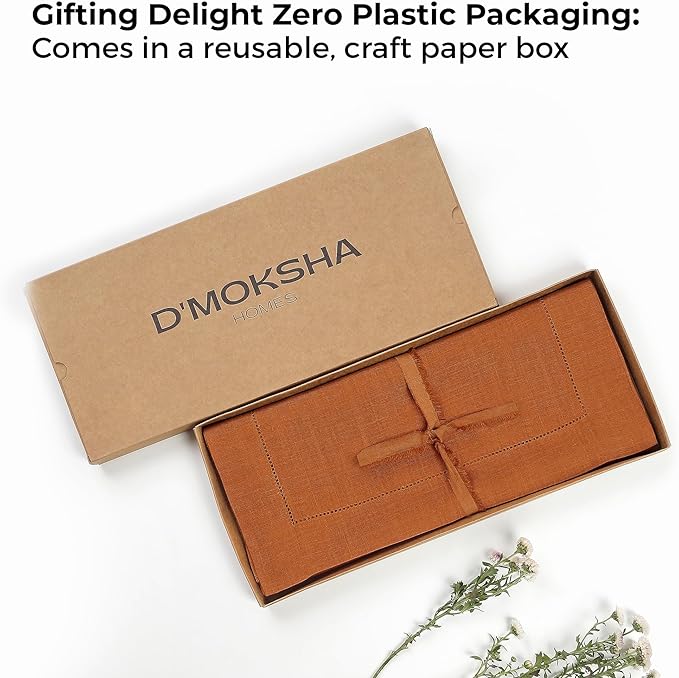 D'Moksha Homes Linen Rust Table Runner 60 Inches - Classic Hemstitch, 100% Pure Linen Coffee Table Runner 14 x 60 Inch Ideal for Dresser Tables - Winter, Christmas, Holiday