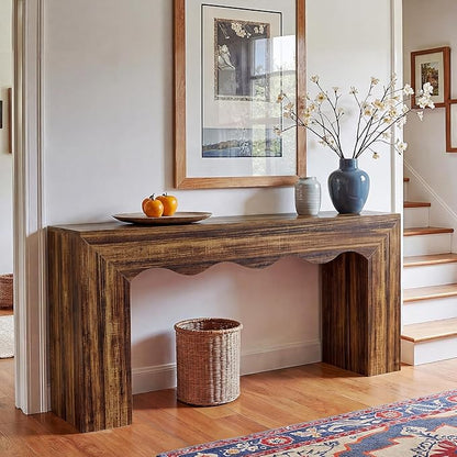 Tribesigns 63" Farmhouse Console Table, Wooden Couch Table Behind Sofa with Storage, Long Entryway Sofa Station, Narrow Console Stand with Base, Hallway Stand for Entryway (1, Rustic Brown)