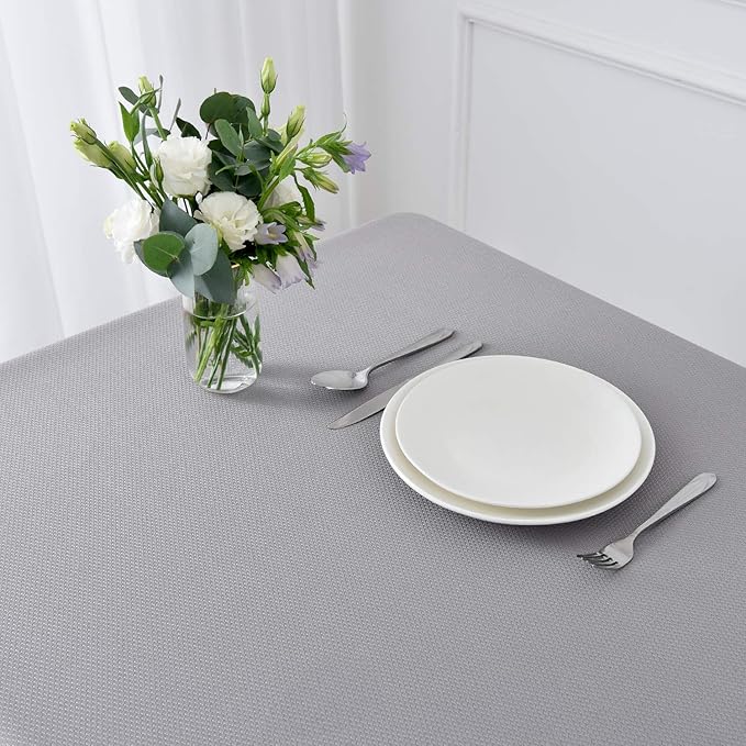 maxmill 2 Pack Rectangle 52 x 70 Inch, Light Grey Textured Tablecloth Waterproof Spillproof Wrinkle Free Table Cloth for Kitchen Dining Decoration, Fabric Table Cover for Outdoor and Indoor Use