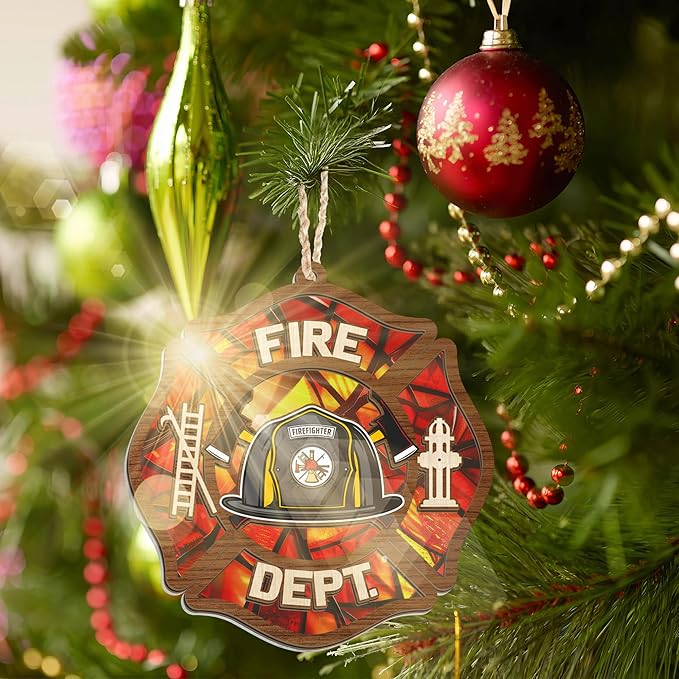 FLAGWIX Firefighter Christmas Ornaments 2025 - Suncatcher Firefighter Ornament - Fireman Gifts for Men Women Family Friends, Fireman Ornament for Christmas Decorations, Retirement Gifts for Firemen