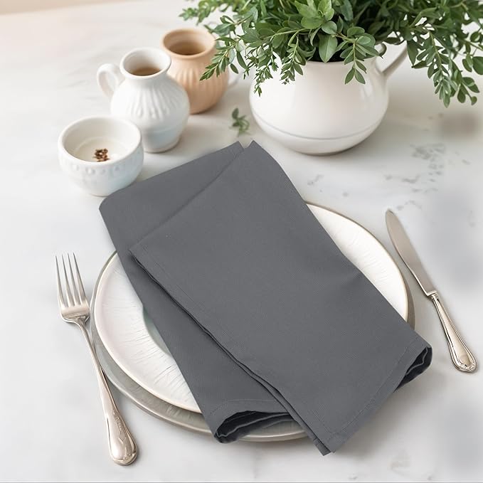 Zoyer Cloth Napkins Set of 4, 18x18 Inches Cotton Enrich Napkins Cloth ‎Washable, Soft & Durable Dinner Napkins for Parties, Wedding, Christmas, ‎Thanksgiving & Everyday Use - Charcoal Grey