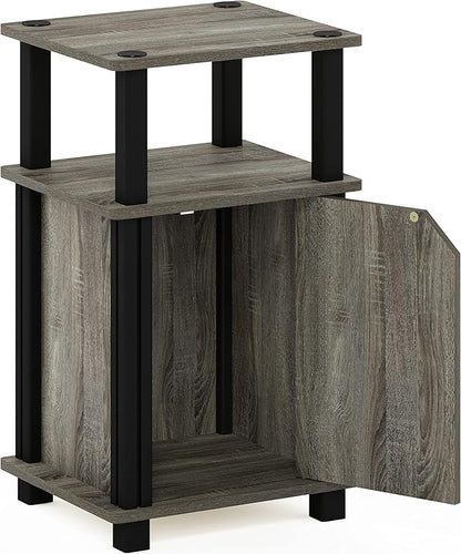 Furinno Brahms 3-Tier End Side Sofa Table/Nighstand with Door, 1-Pack, French Oak/Black