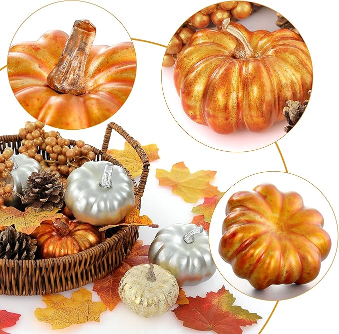 Artgar Pumpkin Decor - Halloween Pumpkin Set - 14 PCS Fall Decor Set - Including Mini Pumpkins, Pinecones, Foam Berries for Home DIY Table Centerpieces Fall Halloween Thanksgiving Filler Decor