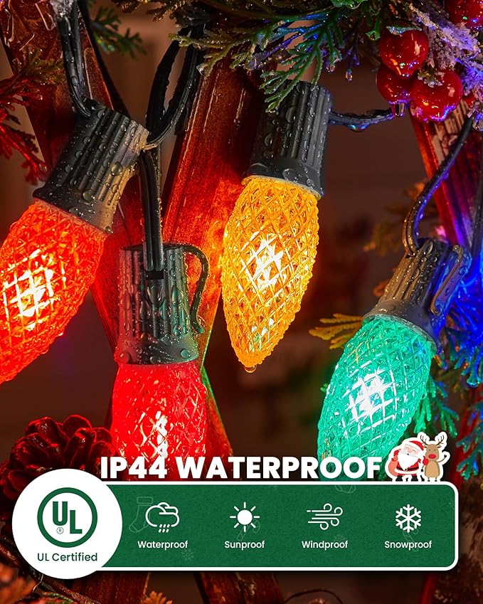 Brightown C9 Light Strand, 25FT Black Cord Outdoor String Lights Christmas Stringer with 12" Socket Spacing, C9/E17 Intermediate Base Indoor/Outdoor Stringer Set for Christmas Decor Patio