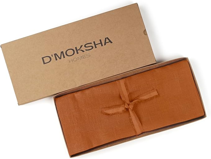 D'Moksha Homes Linen Rust Table Runner 72 Inches Long - 100% Pure Linen 14 x 72 Inch Table Runner for Dining, Winter, Christmas, Holiday - Machine Washable