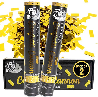 2 Pack 12 Inch Golden Mylar Confetti Poppers Set for Anniversary, Wedding, Graduation, New Year, Birthday Party Celebrations | Releases 15 ft in the Air