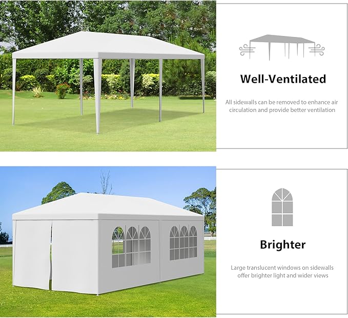 HomGarden 10'x20' Outdoor Canopy Tent Camping Gazebo Storage Shelter Pavilion Cater for Party Wedding Events BBQ w/4 Removable Enclosure Sidewalls & 2 Zippered Doorways