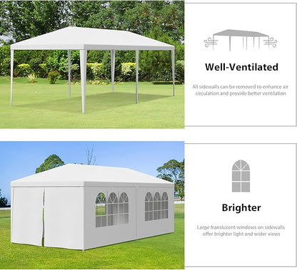 HomGarden 10'x20' Outdoor Canopy Tent Camping Gazebo Storage Shelter Pavilion Cater for Party Wedding Events BBQ w/4 Removable Enclosure Sidewalls & 2 Zippered Doorways