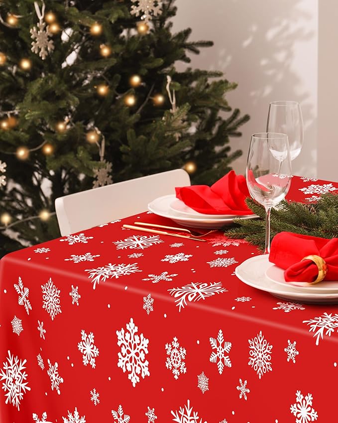 QZYL 12 Pack Christmas Table Cloths, 54" x 108" Holiday Plastic Tablecloth, Snowflakes Disposable Tablecloth Xmas Rectangle Tablecover, Christmas Table Decorations Holiday Party Decor