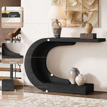 Tribesigns 43.3" Mid-Century Modern Console Table for Entryway, Wood C-Shaped Hallway Entry Accent Table for Living Room, Entrance, Foyer, Easy Assembly, Black