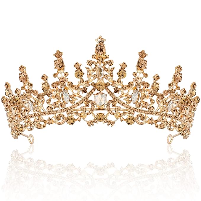 TOBATOBA Princess Crown Birthday Queen Champagne Gold Crowns for Women Crystal Wedding Tiara for Women Princess Tiara for Bride Quinceanera Halloween Costume Cosplay