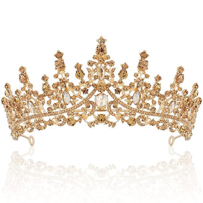 TOBATOBA Princess Crown Birthday Queen Champagne Gold Crowns for Women Crystal Wedding Tiara for Women Princess Tiara for Bride Quinceanera Halloween Costume Cosplay