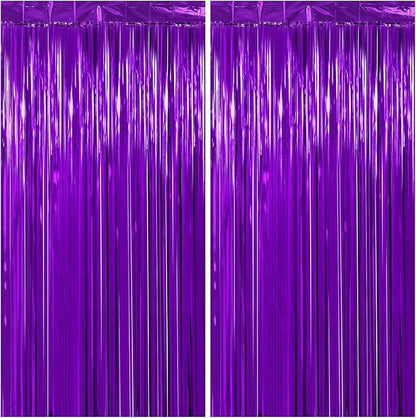 Thicken Purple Streamers 2 Pack 3.3 x 6.6 FT, Purple Birthday Decrorations Tinsel Backdrop Curtains, Foil Fringe Photo Backdrop for Birthday, Halloween, Graduation Party Decorations
