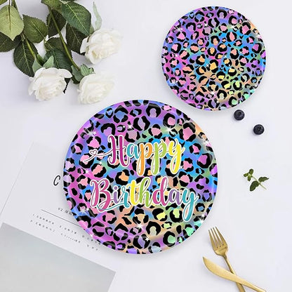 140Pcs Leopard Print Party Decorations,Jungle Animal theme Decorations Include Tableware, Plate, Cup, Napkin, Cutlery, Animal Cheetah Print Birthday Party Supplies Serve 20