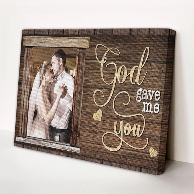 Dem Canvas Personalized Canvas Prints, Custom Photo And Name, God Gave Me You, Wedding Gifts For Couple Anniversary Wedding Engagement Gift For Couples Canvas (24x16)
