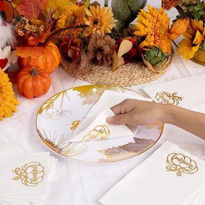 200 PCS Thanksgiving Pumpkin Napkins - 3-Ply Heavy Duty Fall Pumpkin Paper Napkins - Thanksgiving Disposable Hand Towels Napkins for Friendsgiving Table Decor Party Supplies