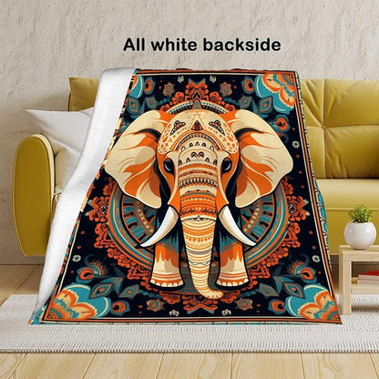 Firmiso Boho Elephant Throw Blanket 40x50 | Soft Cozy Fleece Blanket for Couch, Bed, or Sofa | Mandala Elephant Decor for Living Room | Unique Gift for Women, Family, or Friends