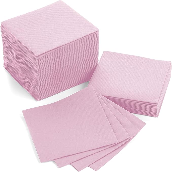 AMERICAN HOMESTEAD Pink Cocktail Napkins - Premium 4"x4" Disposable Linen-Like Beverage Napkins - Bulk Square Party Bar Serviettes for Weddings, Parties, Events, and Everyday Use - 100 Count