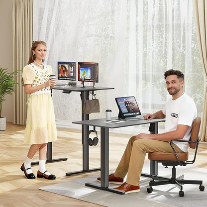 Furmax Electric Standing Desk, 40 x 24 Inches Sit Stand up Desk, Sit Stand Height Adjustable Home Office Desk with 4 Height Position Memory - with Splice Board (Black, 40)