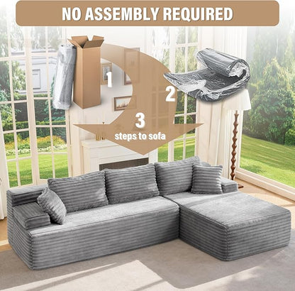 Hobestluk Modular Sectional Sofa Couches L-Shape Couch 3 Seat Modular Sofa Memory Foam Sectional Couches for Living Room, Cloud Couch with Oversized Chaise (Right Facing)