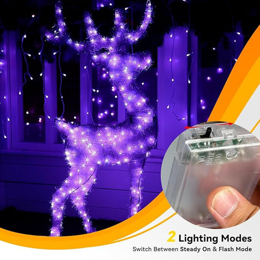 4 Pack 240LED Halloween Fairy Lights Battery Operated - 20FT Twinkle Lights with 2 Lighting Modes Indoor Outdoor, Waterproof Led Fairy String Lights for Christmas, Bedroom, Dorm, DIY Decor, Purple