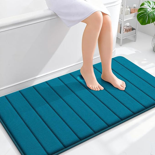 OLANLY Memory Foam Bath Mat 44x24, Super Soft Absorbent Bathroom Rugs, Quick Dry, Machine Washable Shower Floor Rugs, Bathmat Carpet, Bathroom Home Decor Accessories, Peacock Blue