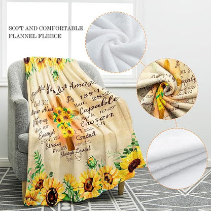 Jekeno Christian Sunflower Floral Blanket Gifts for Women Mom Girls Female Friends Mother's Day Birthday Christmas Inspirational Religious Faith Presents Flower Plush Throw Blankets 60"x80"