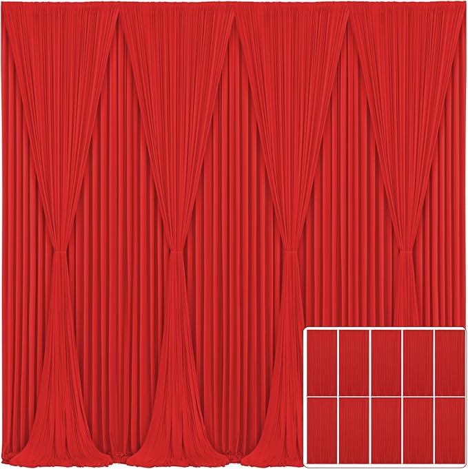 10 Panels Red Backdrop Curtain for Parties Wedding Wrinkle Free Red Photo Curtains Backdrop Drapes Fabric Decoration for Christmas Birthday Party Baby Shower 50ft(W) x 10ft(H)