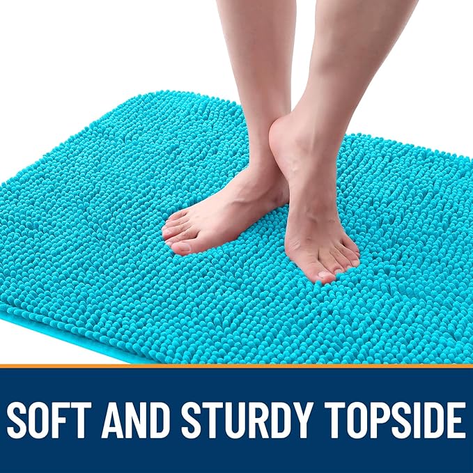 OLANLY Dog Door Mat for Muddy Paws 40x32, Absorbs Moisture and Dirt, Absorbent Non-Slip Washable Doormat, Quick Dry Chenille Mud Mat for Dogs, Entry Indoor Entryway Carpet for Inside Floor, Aqua Blue
