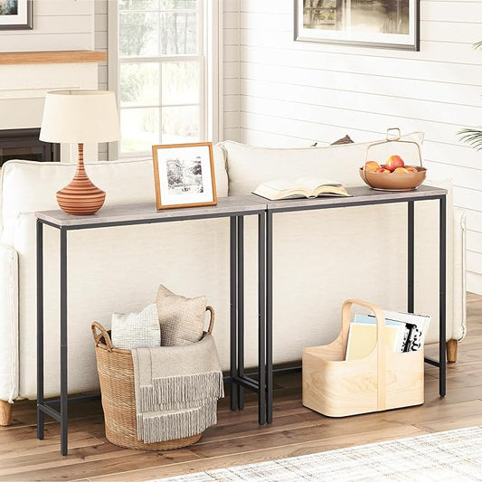 HOOBRO 2 Pack Narrow Console Table, 29.5" Small Entryway Table, Thin Long Sofa Side Display Table, for Hallway, Bedroom, Living Room, Foyer, Greige and Black BG75XGP201