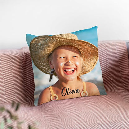 Be Burgundy Custom Photo Pillow Cover 16x16 Inch – Personalized Picture with Name or Text White Throw Pillow Case Add Your Own Photo Custom Gift for Family Pet Lovers Couples Friends