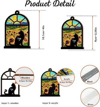 Personalized Cat Memorial Suncatcher – Custom Name & Cat Silhouette with Multiple Background Options, Pet Loss Sympathy Gift, Memorial Keepsake for Cat Lovers (Up to 3 Pets)