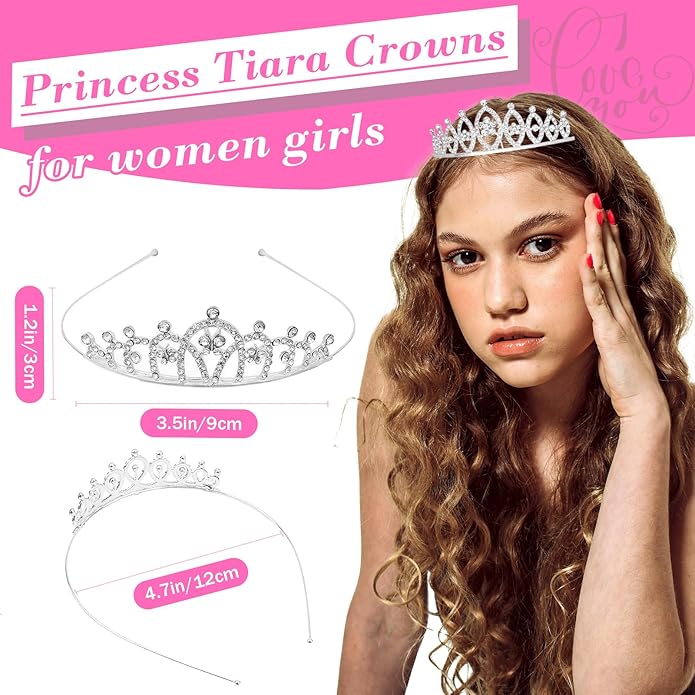Tiaras for Women, Silver Birthday Tiara Crown for Women Metal Crystal Rhinestone Princess Crown Headband for Party Weddings Prom Homecoming 6 Pack