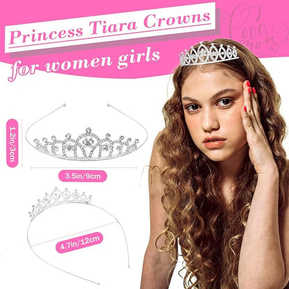 Tiaras for Women, Silver Birthday Tiara Crown for Women Metal Crystal Rhinestone Princess Crown Headband for Party Weddings Prom Homecoming 6 Pack