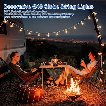 100ft Outdoor G40 LED Globe String Lights Dimmable Shatterproof Waterproof Light Strings with 52 Bulbs Connectable Commercial Hanging Lights for Patio Balcony Backyard Party (White Wire, 2-Pack)