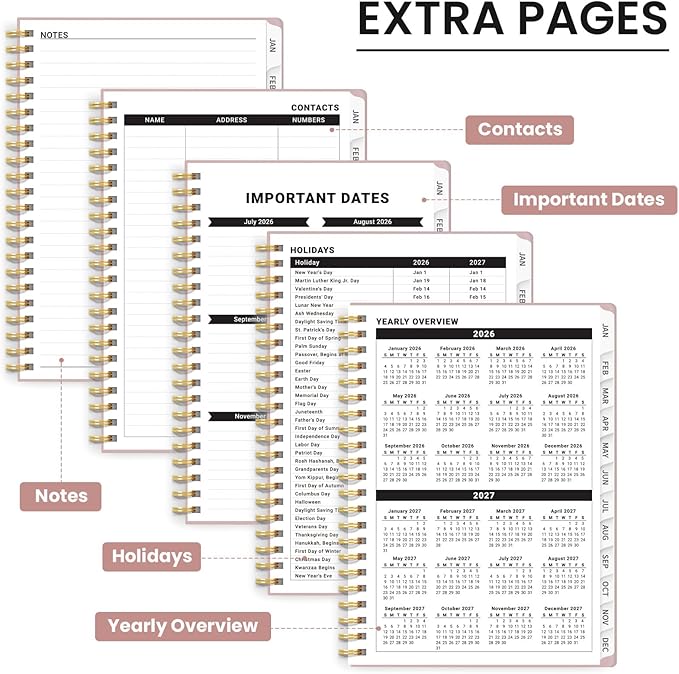 2026 Planner, Weekly and Monthly Planner for Women, Jan 2026 - Dec 2026 Pretty 2026 Calendar Planner with Monthly Tabs, Inner Pocket, Spiral Binding, Perfect for Office Home School - 8.5" x 11", Pastel Floral