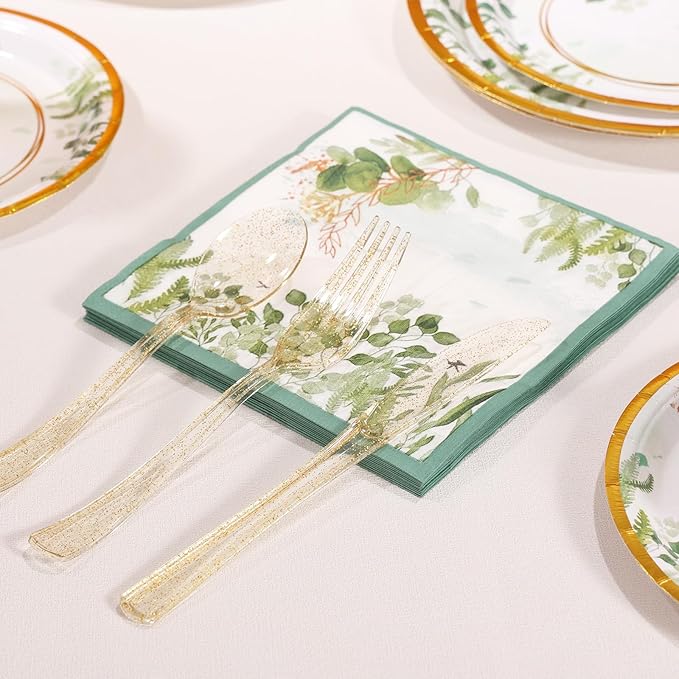 Sage Green Plates and Napkins Party Supplies - Sage Green Paper Plates Tableware Set for Baby Shower, Gender Neutral Birthday, Bride Shower, Wedding Table Decor, Serves 24