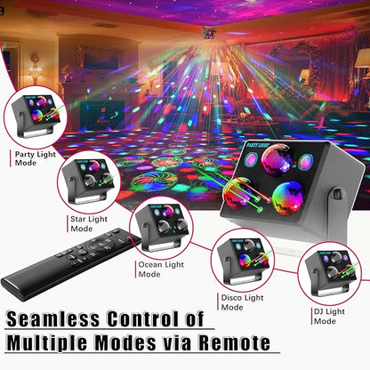 Party Disco DJ Light, Star Projector Night Light Stage Strobe Lights Disco Ball Lights Ocean Light Sound Activated with Remote Control for Parties Club Holiday Christmas Birthday Wedding Home Decor